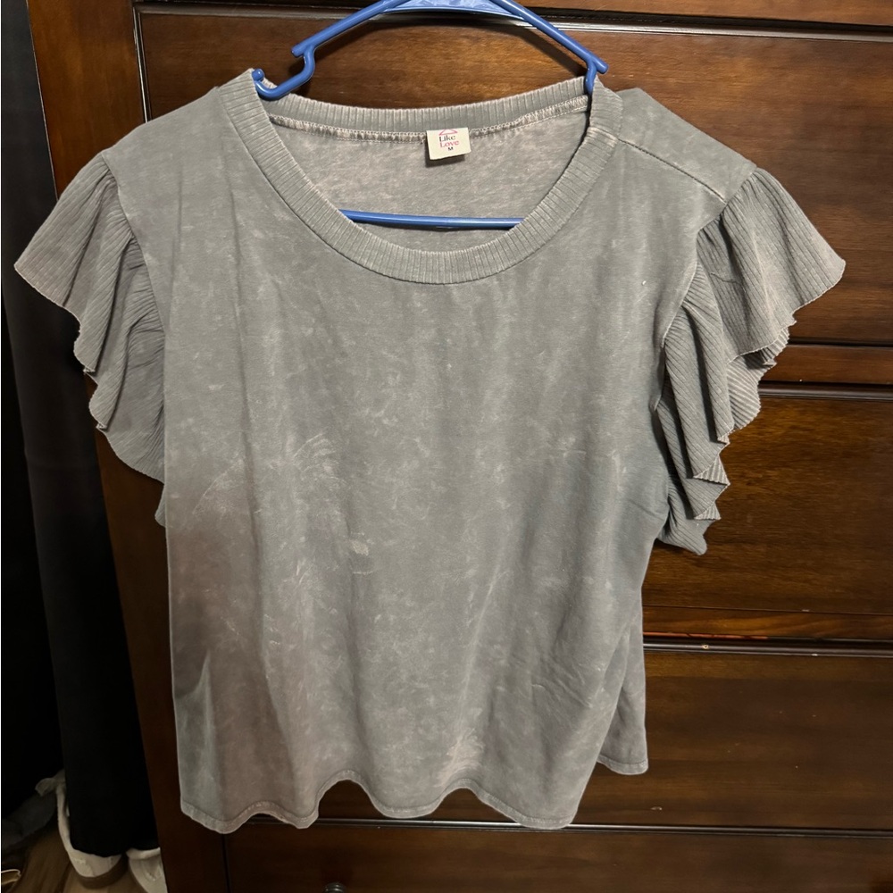 Gray Ruffle Sleeve Top